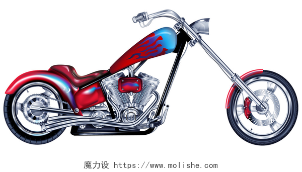 白色背景上一辆摩托车模型自定义红色直升机
